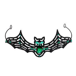Gothic bat wing crown with green gemstones and spiderweb texture for Halloween parties