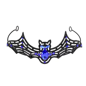 Gothic bat headband with blue rhinestones for Halloween party accessory