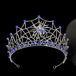 Baroque Spider Web Alloy Crown Tiara Gothic Halloween Rhinestone Spider Hair Accessory Women Party Costume Jewelry