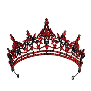 Gothic Skull Crown Tiara For Women Halloween Party Dark Style Alloy Rhinestone Queen Witch Headpiece Cosplay Hair Accessory