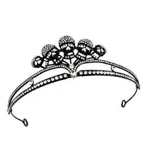 Gothic black crown headband with skull design and white rhinestones for Halloween party