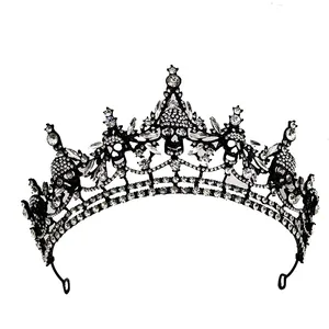 Gothic black skull crown featuring sparkling white rhinestones for Halloween party queen