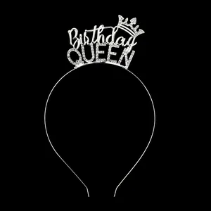 Silberner Birthday Queen Haarreif mit Straßsteinen und Krone für Geburtstagspartys