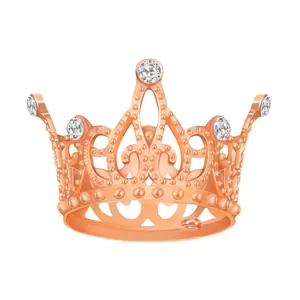 Rose gold mini alloy crown with rhinestones and hollow floral patterns for cake decoration