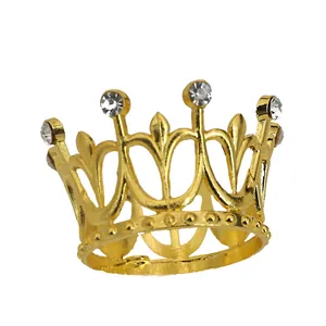 Elegant gold alloy mini crown with white rhinestones for cake decor and car ornaments