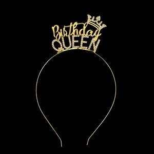 Funkelnder goldener Birthday Queen Haarreif mit Strass für die Geburtstagsfeier