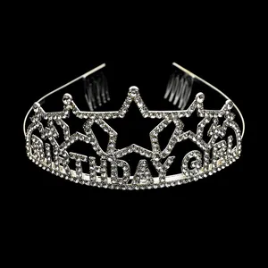 Diadème Birthday Girl en argent avec strass brillants pour les fêtes d'anniversaire