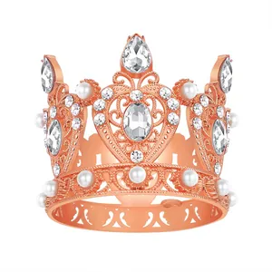 Rose gold floral tiara with white pearls and sparkling crystals for cake decoration