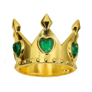 Mini-Kronenring aus Goldlegierung mit grünem Herz-Edelstein, Prinzessinnen-Haarschmuck