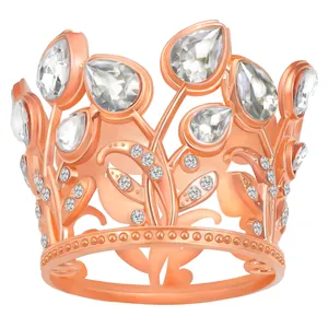 Elegant rose gold crown ring with pear-cut crystals and sparkling micro-pave detailing
