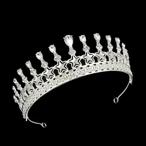 Elegant silver star tiara with teardrop rhinestones for brides and birthday parties