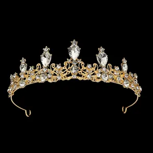 Couronne de Mariée de Luxe en Alliage de Strass Diadème de Mariage Vintage pour Femmes Fête d'Anniversaire Performance Or Argent Serre-Tête de Reine Bijoux