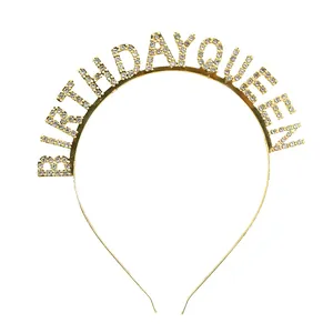 Goldenes Birthday Queen Diadem Haarreif mit glitzernden Strasssteinen für Geburtstage