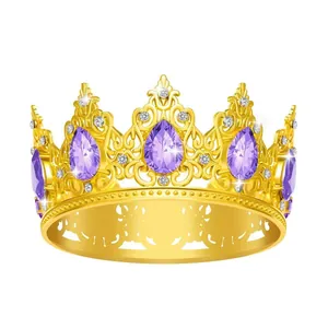 Corona barocca dorata con cristalli viola a goccia e diamanti per matrimoni