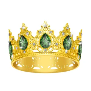 Corona da sposa barocca dorata con pietre preziose color smeraldo e cristalli