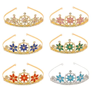 Exquisite Kids Princess Snowflake Crown Tiara Alloy Colorful Rhinestone Hair Accessories For Birthday Party Wedding Dress Up