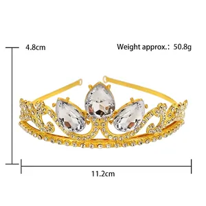 Golden girls crown headband with rhinestones and pear-shaped crystals, 11.2cm width