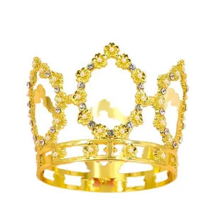 Elegant gold flower crown with white pearls and sparkling rhinestones for party decor