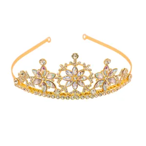Golden snowflake crystal crown for girls with sparkling rhinestones for party parties