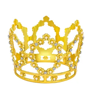 Elegant gold alloy pearl crown with floral patterns and crystals for birthdays and parties