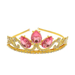 Golden girls crown headband with pink teardrop rhinestones for parties and events