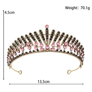 Vintage bridal crown with pink and black crystals, size 13.5x4.5cm, weight 70.1g