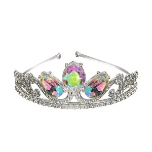 Girl's silver crown headband with sparkling rhinestones and colorful AB waterdrop gems