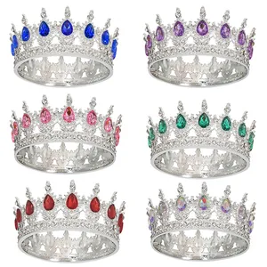 Vintage Baroque Waterdrop Crystal Crown For Women Wedding Birthday Party Full Round Rhinestone Bridal Tiara Hair Jewelry