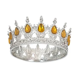 European vintage silver crown with yellow teardrop gemstones and white crystals