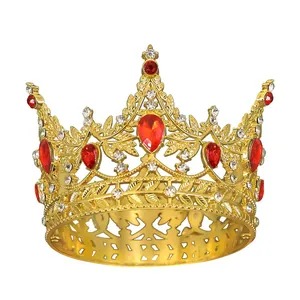 Vintage Baroque Kids Crown Tiara Alloy Rhinestone Faux Gemstone Headpiece For Birthday Wedding Party Performance