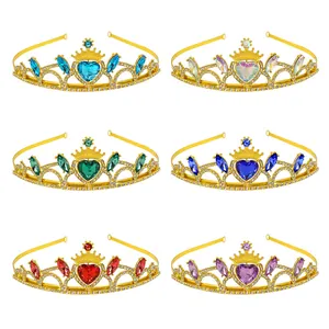 Princess Alloy Rhinestone Heart Crown Tiara For Birthday Party Wedding Decoration Girls Kids Headband Hair Jewelry