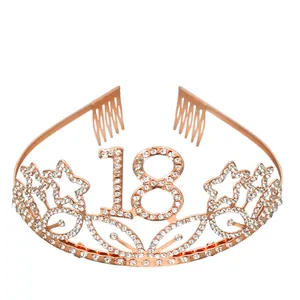 Rose gold 18th birthday tiara with sparkling rhinestones and integrated hair combs