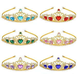Princess Heart Shaped Rhinestone Crown Tiara Alloy Headband For Girls Birthday Party Performance Gold Silver Hair Jewelry
