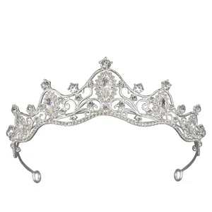 Elegant silver bridal tiara crown with sparkling rhinestones for wedding party accessories