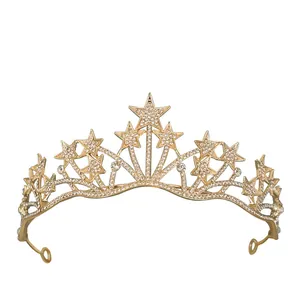 Luxury Alloy Rhinestone Star Tiara Crown For Women Girls Birthday Party Wedding Hair Accessories Elegant Princess Headpiece