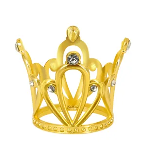 Elegant gold alloy mini crown hair accessory with sparkling rhinestones for cake decoration