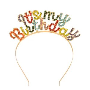 Fascia per Capelli in Lega Dorata Con Strass Colorati It's My Birthday Per Donna Ragazza Festa Compleanno Corona Tiara Accessori Capelli