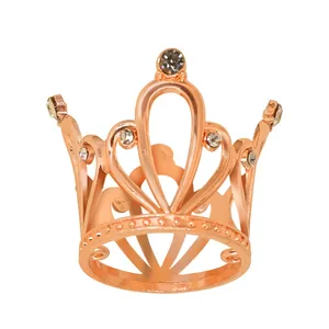 Rose gold mini crown with sparkling white rhinestones and elegant hollow alloy patterns