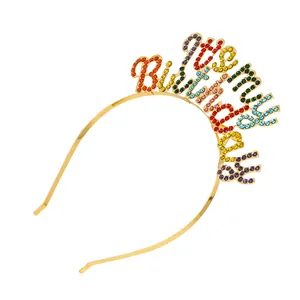 Cerchietto dorato per compleanno con strass colorati e scritta It's my Birthday