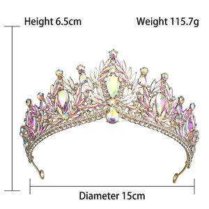 Luxury rhinestone bridal crown with baroque crystals, 6.5cm height and 15cm diameter