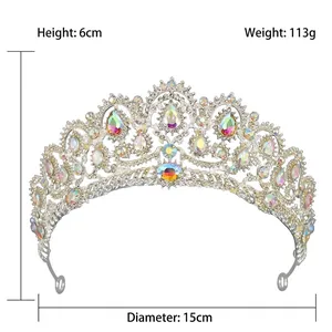 Luxurious silver bridal crown with colorful Aurora Borealis rhinestones 6cm height