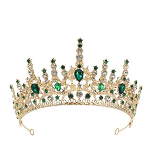 Baroque Alloy Rhinestone Wedding Crown For Women Vintage Gold Tiara Teardrop Crystals Birthday Party Bridal Hair Accessory