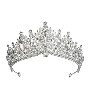 Close-up of luxury bridal crown featuring silver metal and intricate crystal settings