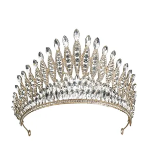 Elegant baroque bridal crown with sparkling marquise rhinestones on a gold alloy frame