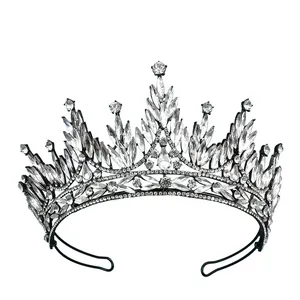 Diadème de mariée baroque en métal noir avec cristaux marquise pour mariages