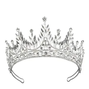 Magnifique diadème de mariée en argent avec cristaux scintillants et motif de feuilles