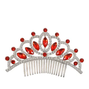 Girls Princess Rhinestone Tiara Crown Hair Comb Alloy Colorful Gemstone Headpiece For Birthday Performance Wedding Jewelry
