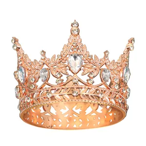 Elegant rose gold alloy crown with sparkling rhinestones for party and prom