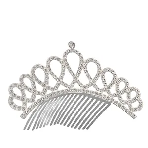 Silver crystal crown tiara with rhinestone embellishments and hair comb for girls