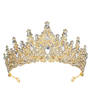 Luxurious gold crystal bridal crown with sparkling rhinestones for weddings and pageants